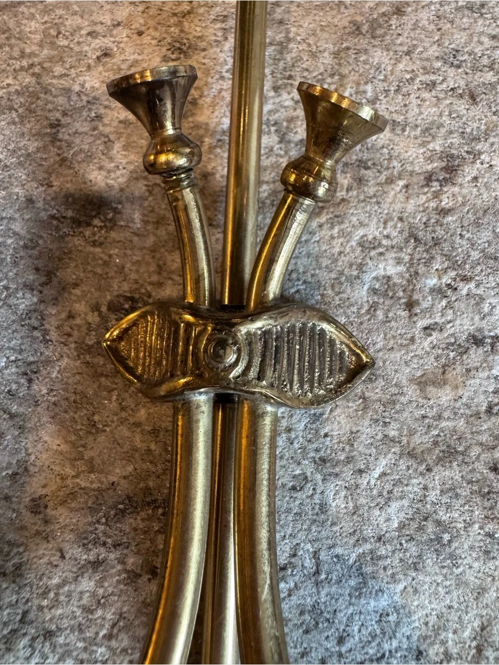 Pair Vintage Brass Wall Candle Holder Sconces Double Arm Hollywood Regency